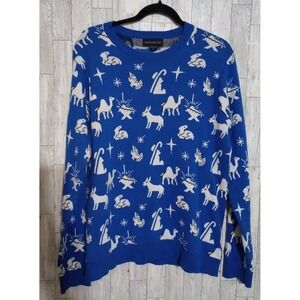 Blizzard Bay Nativity Scene Ugly Christmas Sweater Blue Men's Size Large